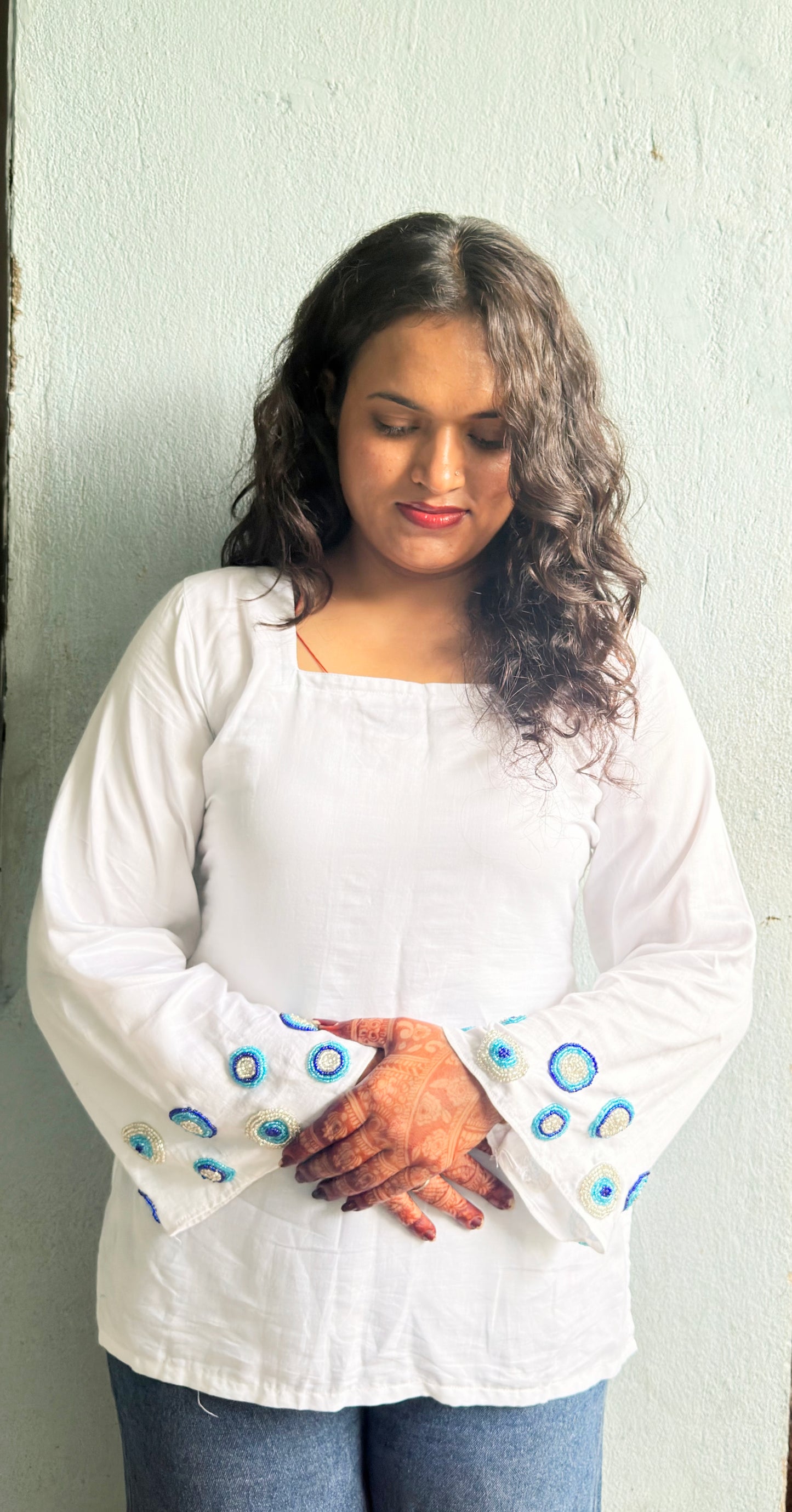 Nazar – Handcrafted Cotton Short Kurti (white)