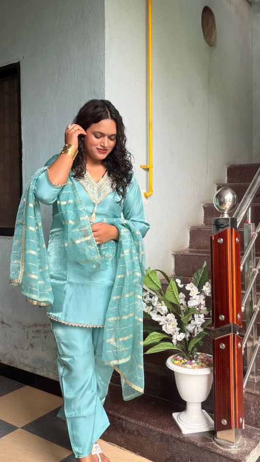 Aqua Blue Suit Set featuring