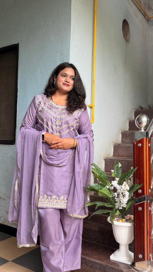 Lavender Embroidered Suit Set
